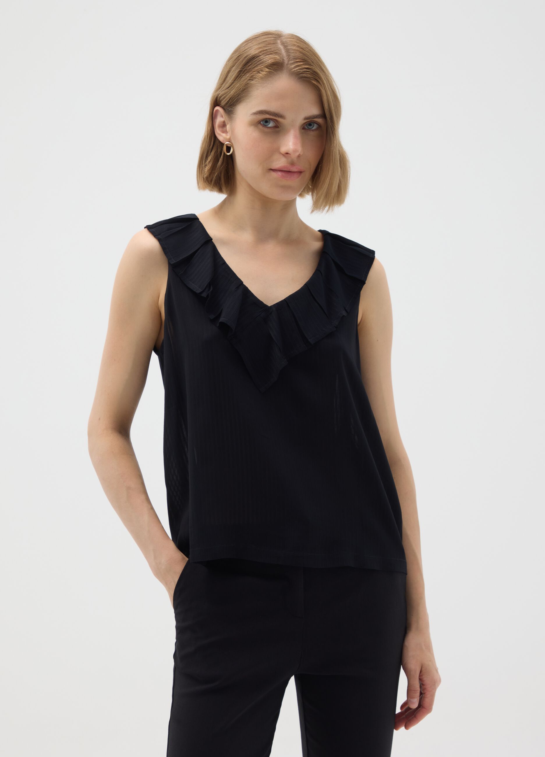 Black oversized pure viscose blouse