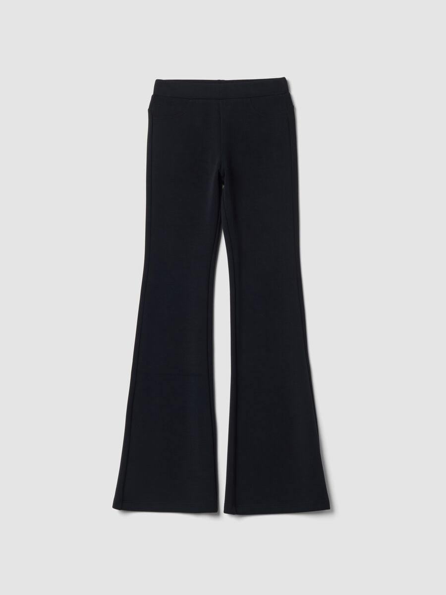 Black breathable stretch-modal flared trousers_0
