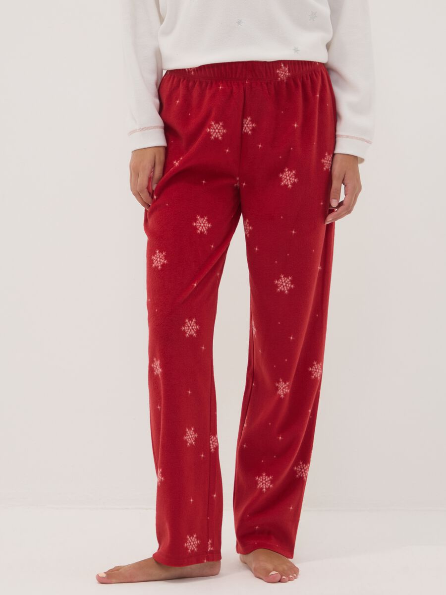 White fleece crew-neck regular-fit printed pyjamas_2