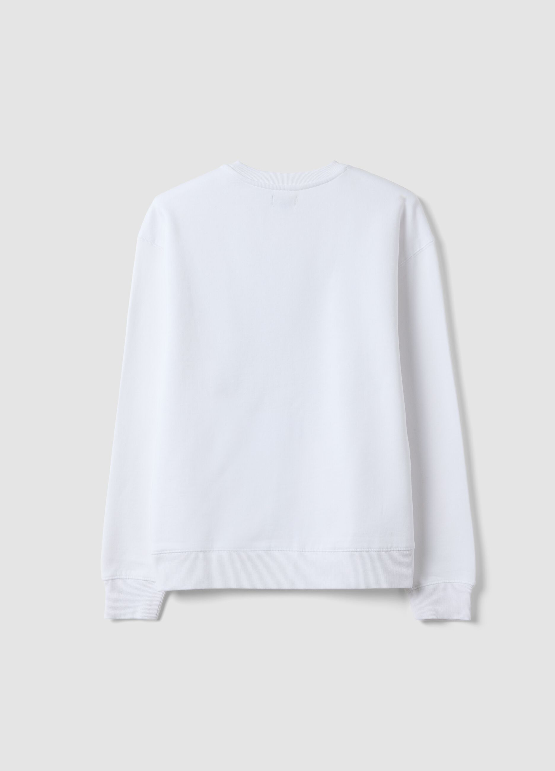 White pure cotton crew-neck sweatshirt with print