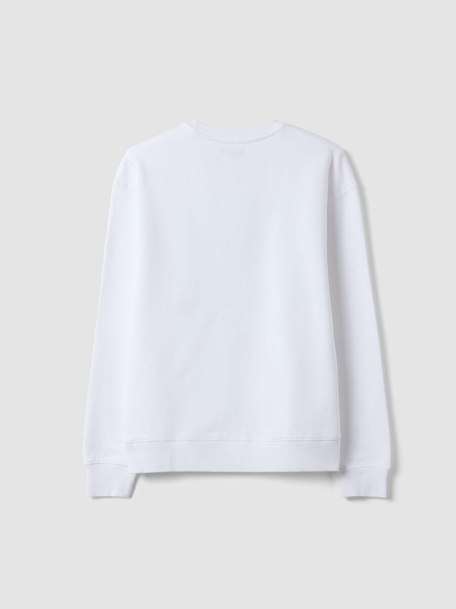 White pure cotton crew-neck sweatshirt with print_1