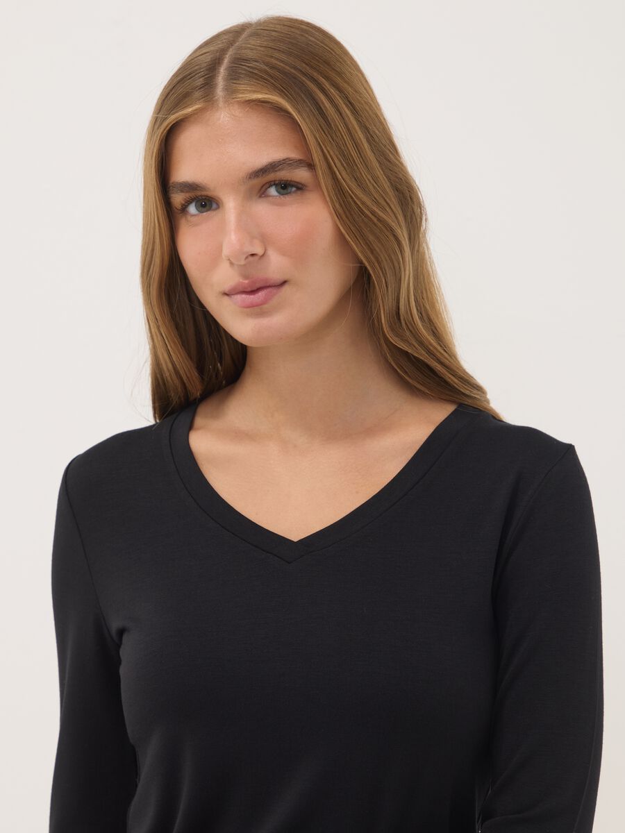 Black stretch modal crew-neck T-shirt, regular fit_0