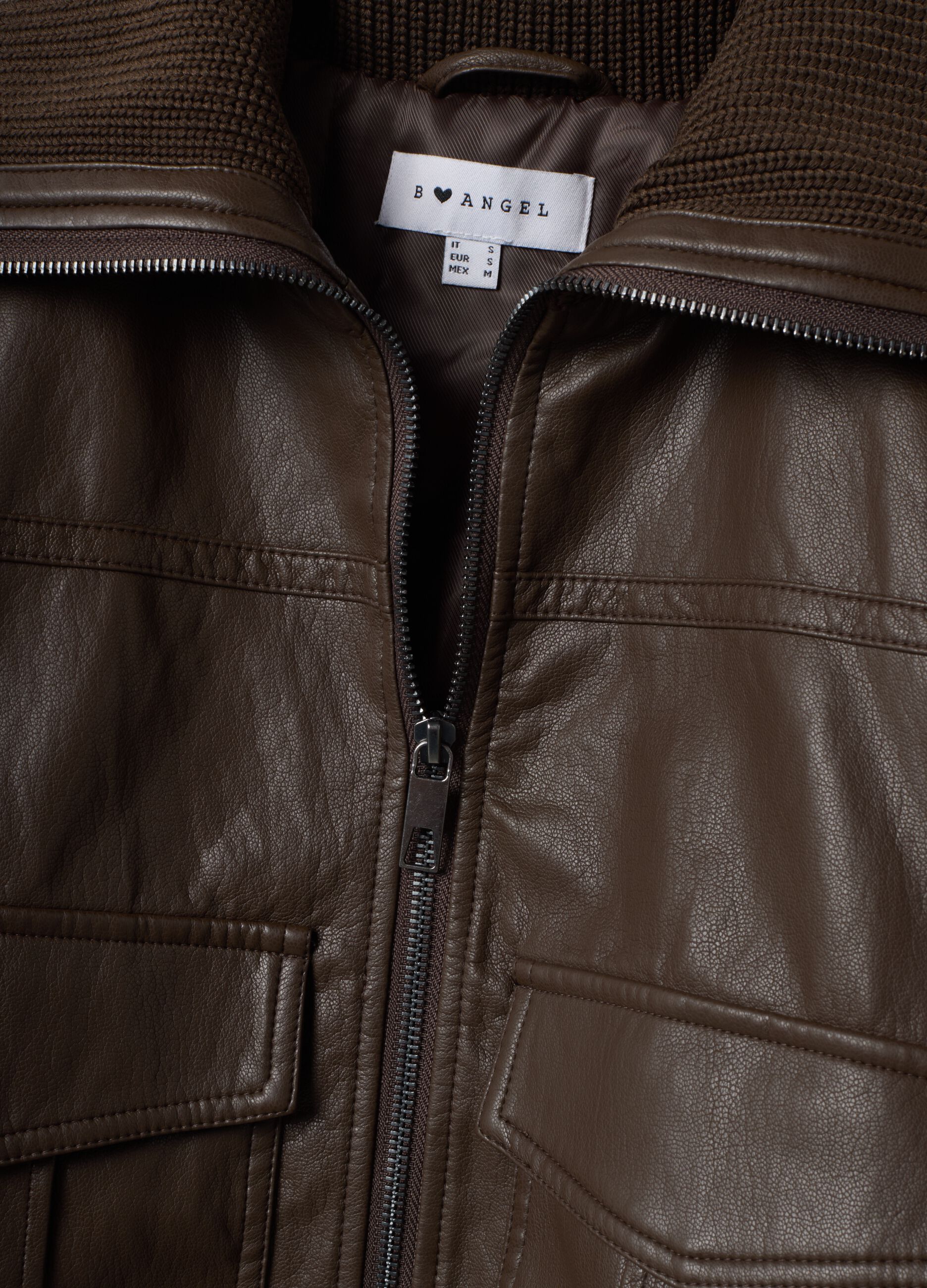 Brown viscose-blend jacket with zip