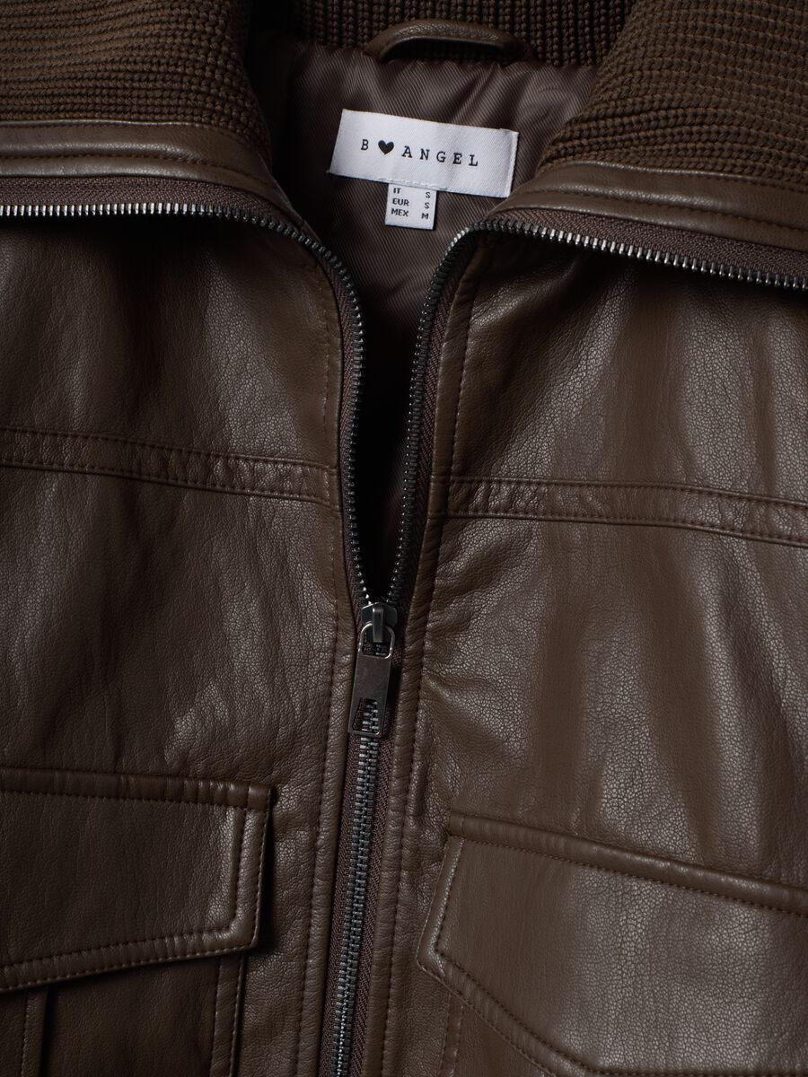 Brown viscose-blend jacket with zip_1