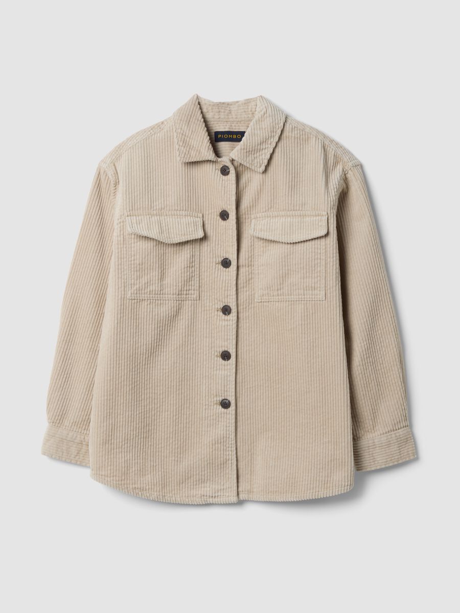 White pure cotton ribbed shirt_0