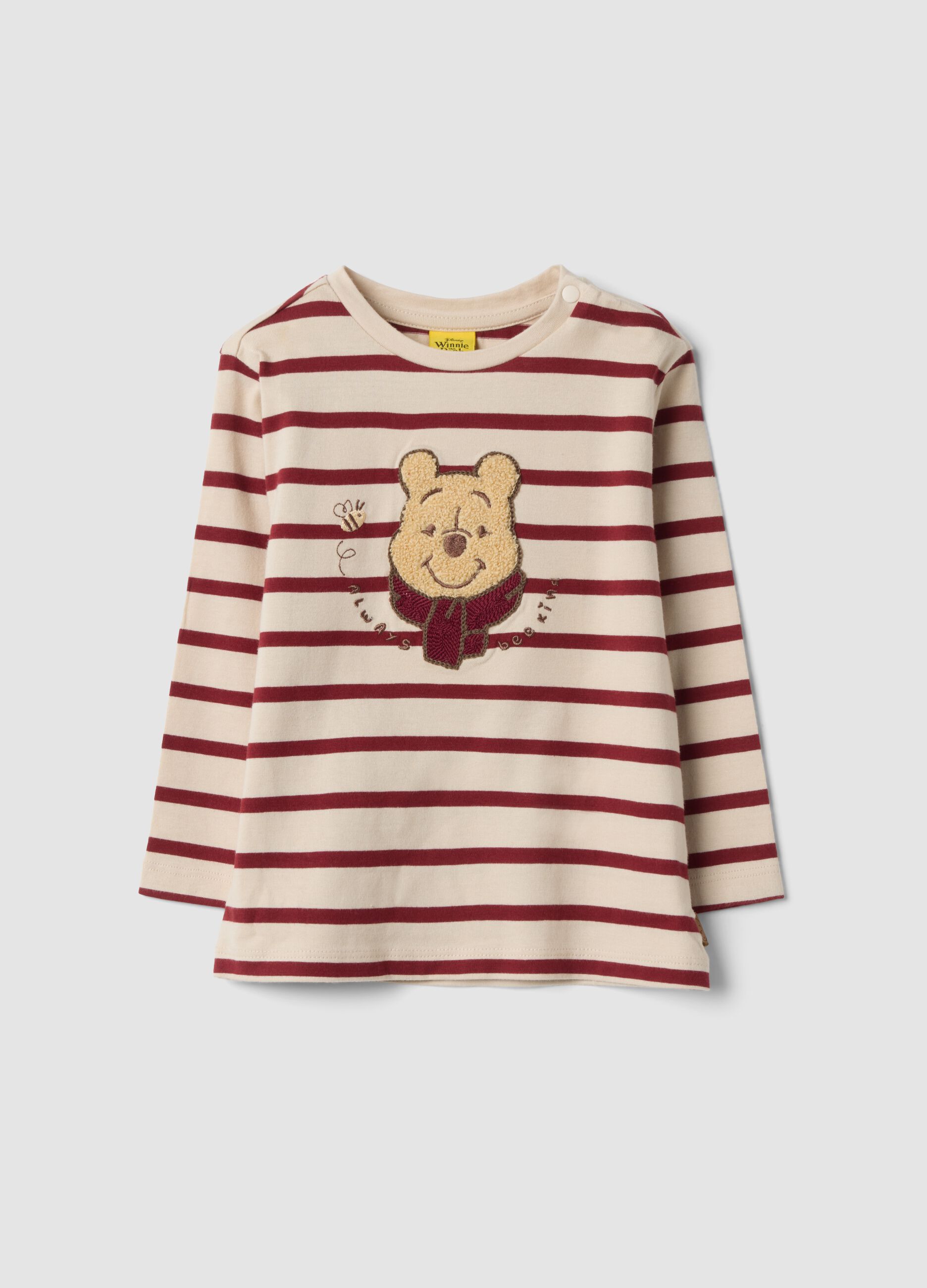 Beige striped organic cotton T-shirt with Winnie the Pooh print