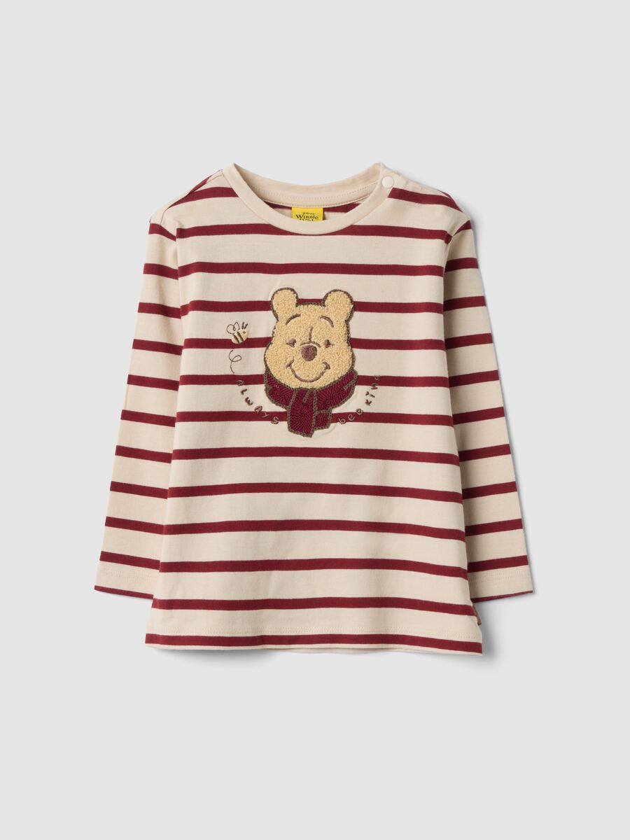 Beige striped organic cotton T-shirt with Winnie the Pooh print_0