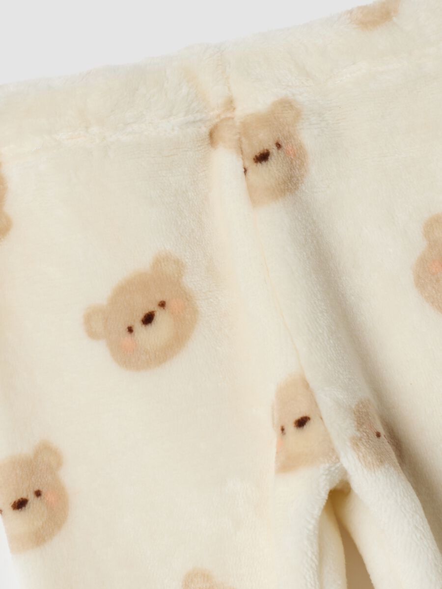 Ivory white crew-neck pyjama set with teddy bear print_3