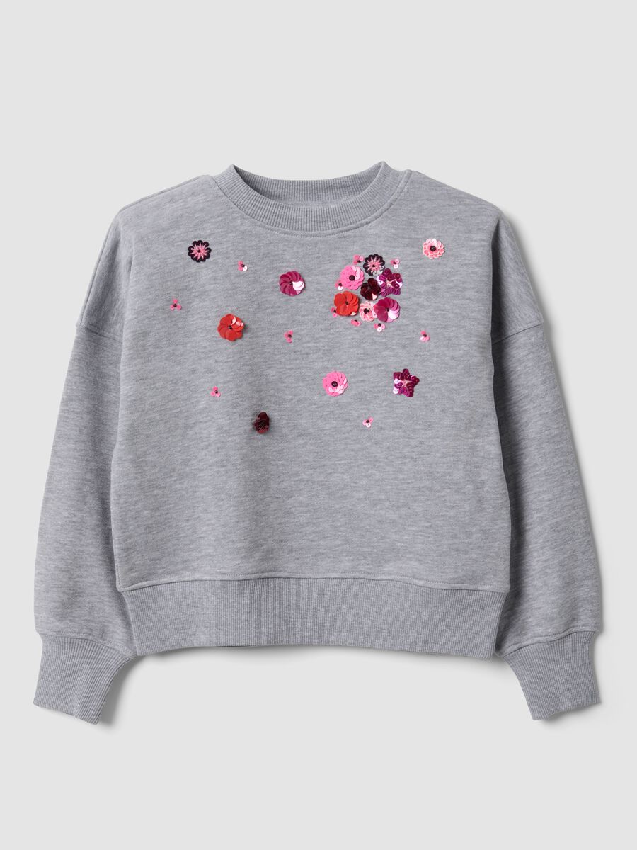 Grey cotton-blend crew-neck sweatshirt with sequins_3