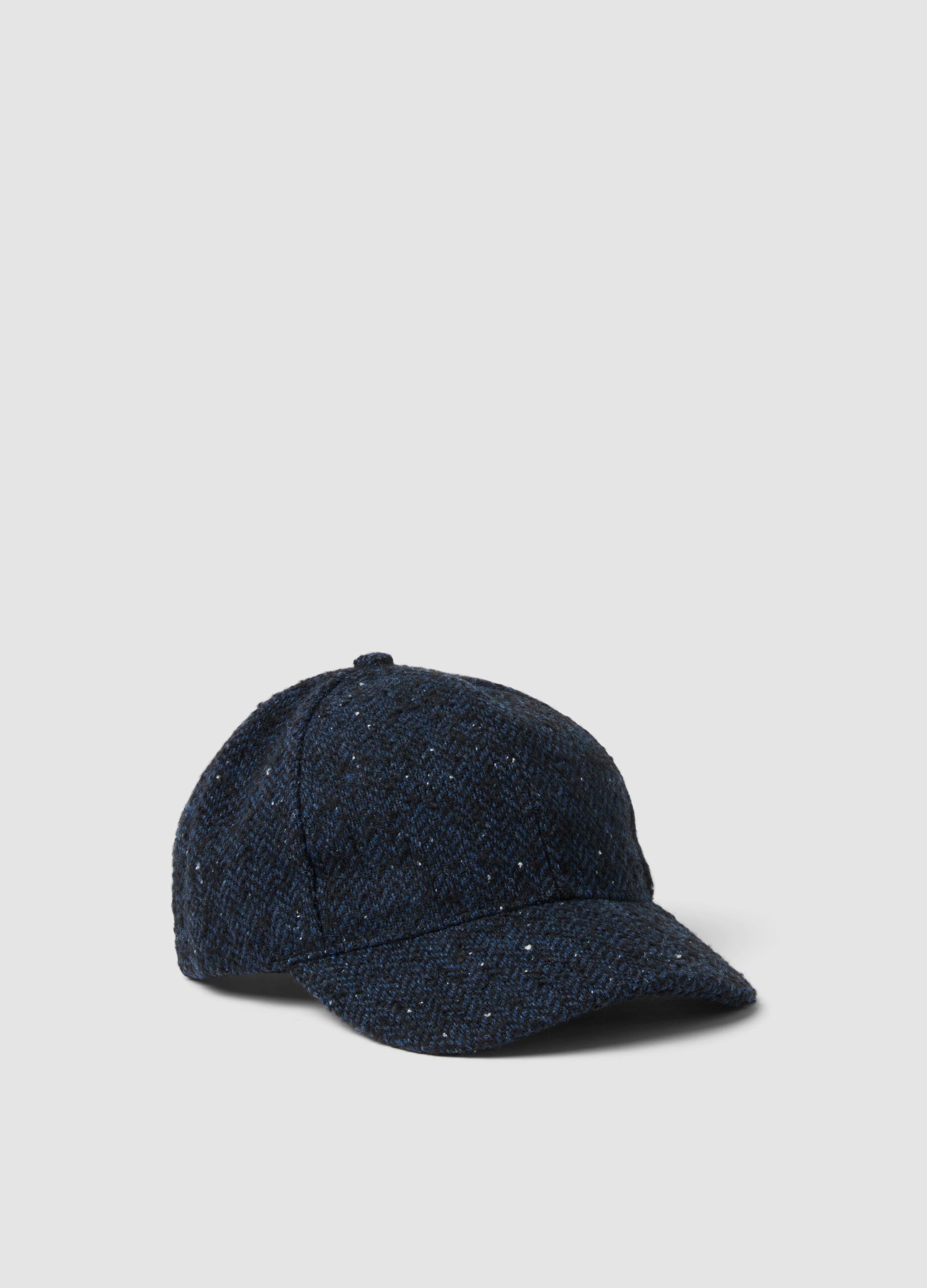 Blue baseball cap in wool and viscose blend