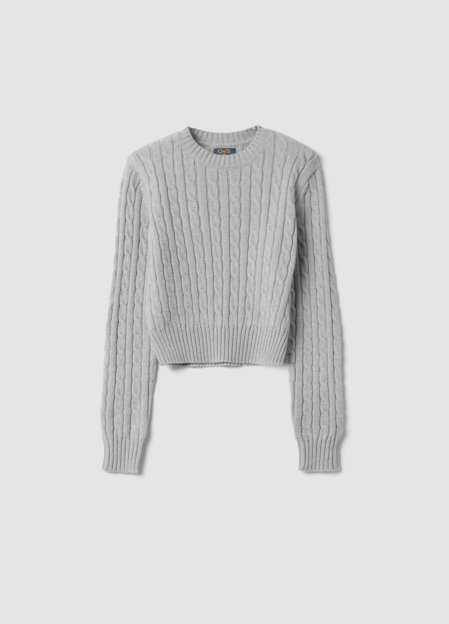 Grey marl cable-knit crew-neck jumper, regular fit