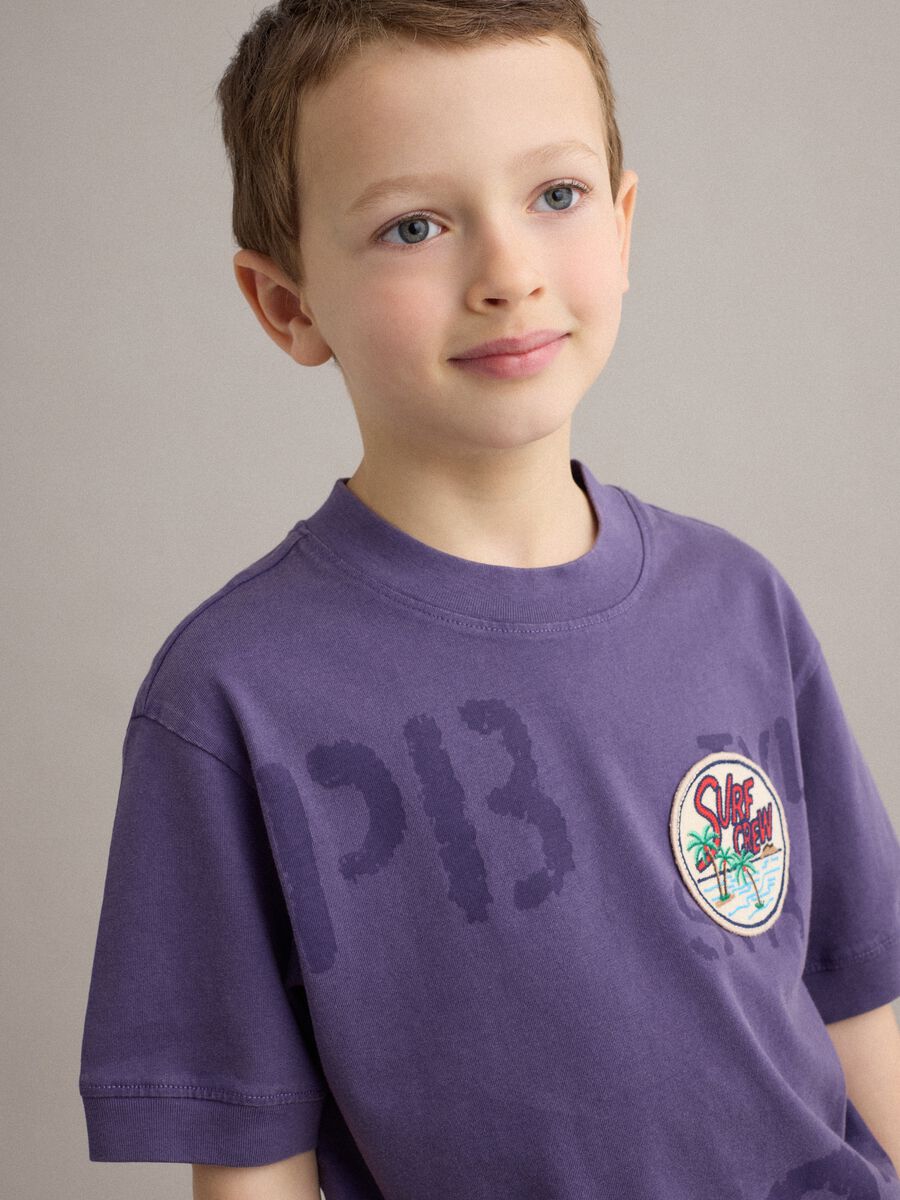 Children's purple pure cotton T-shirt, regular fit with patch_2