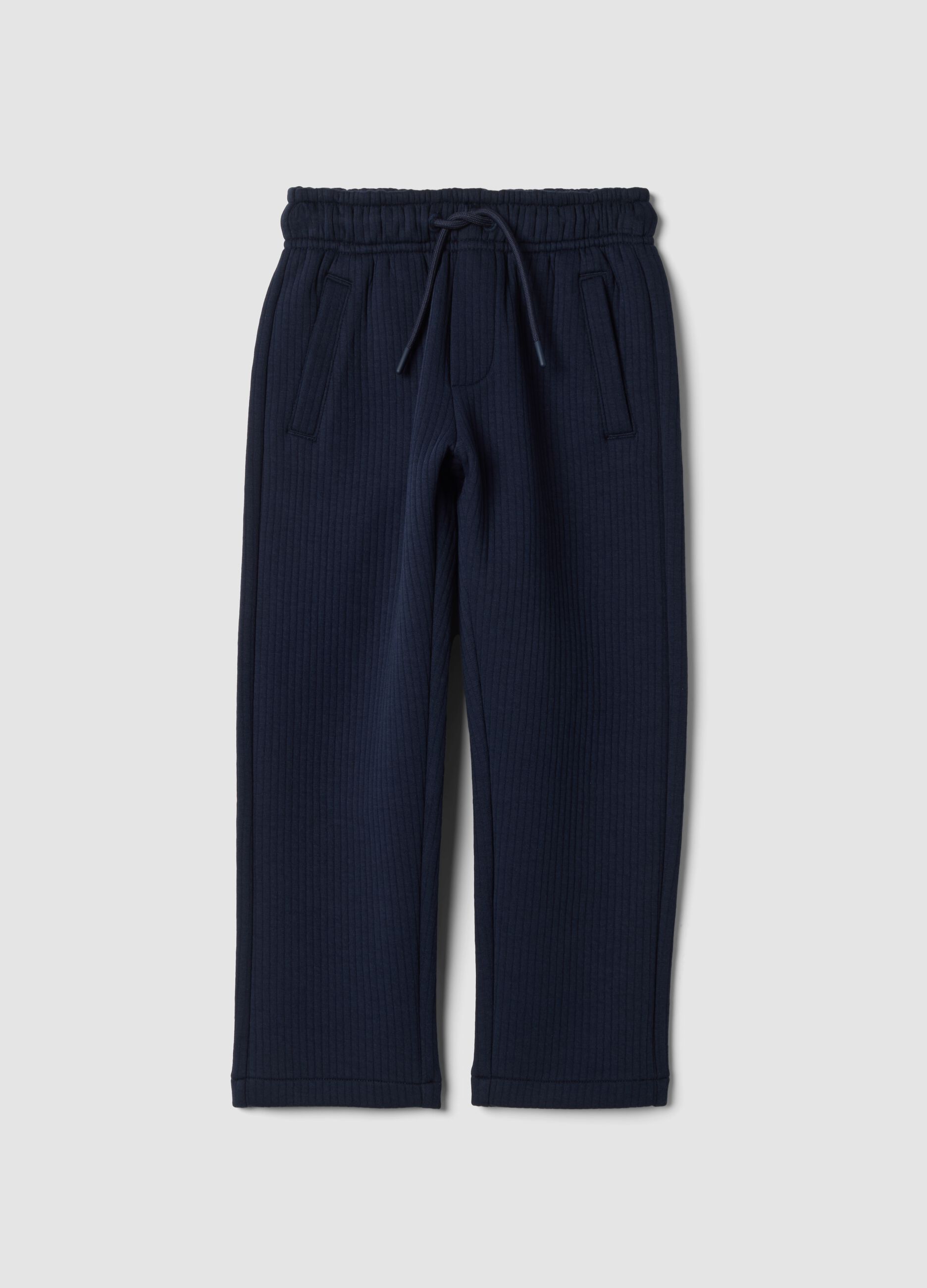 Blue ribbed cotton-blend trousers