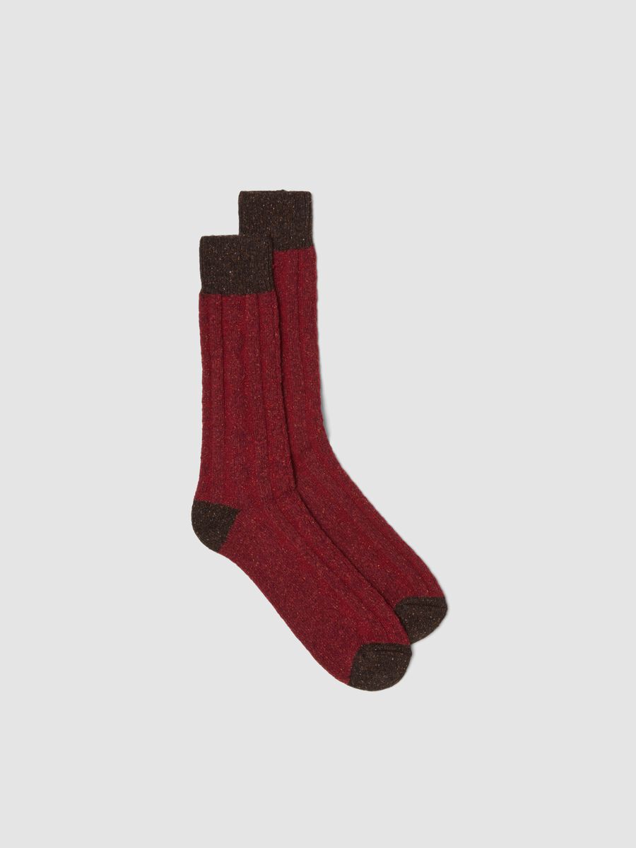 Red short socks in stretch wool and silk_0