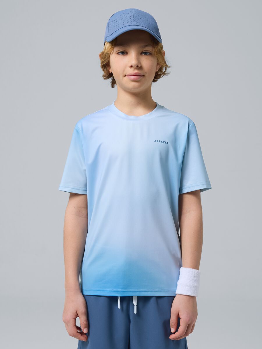 ALTAVIA COURT blue sports T-shirt in stretch technical fabric with tie-dye effect for boys_0