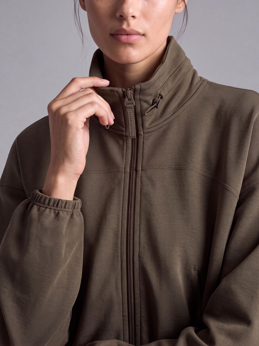 Green cropped soft-touch full-zip with stand-up collar ALTAVIA STUDIO_2