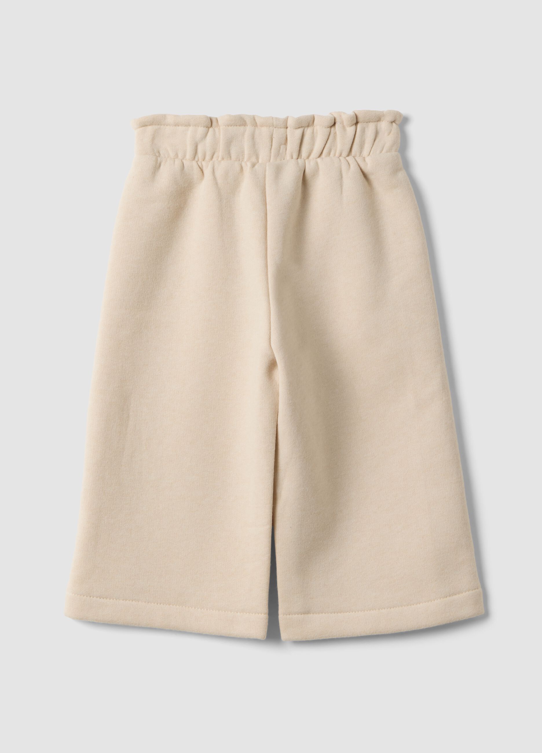 Beige wide-leg cotton-blend trousers