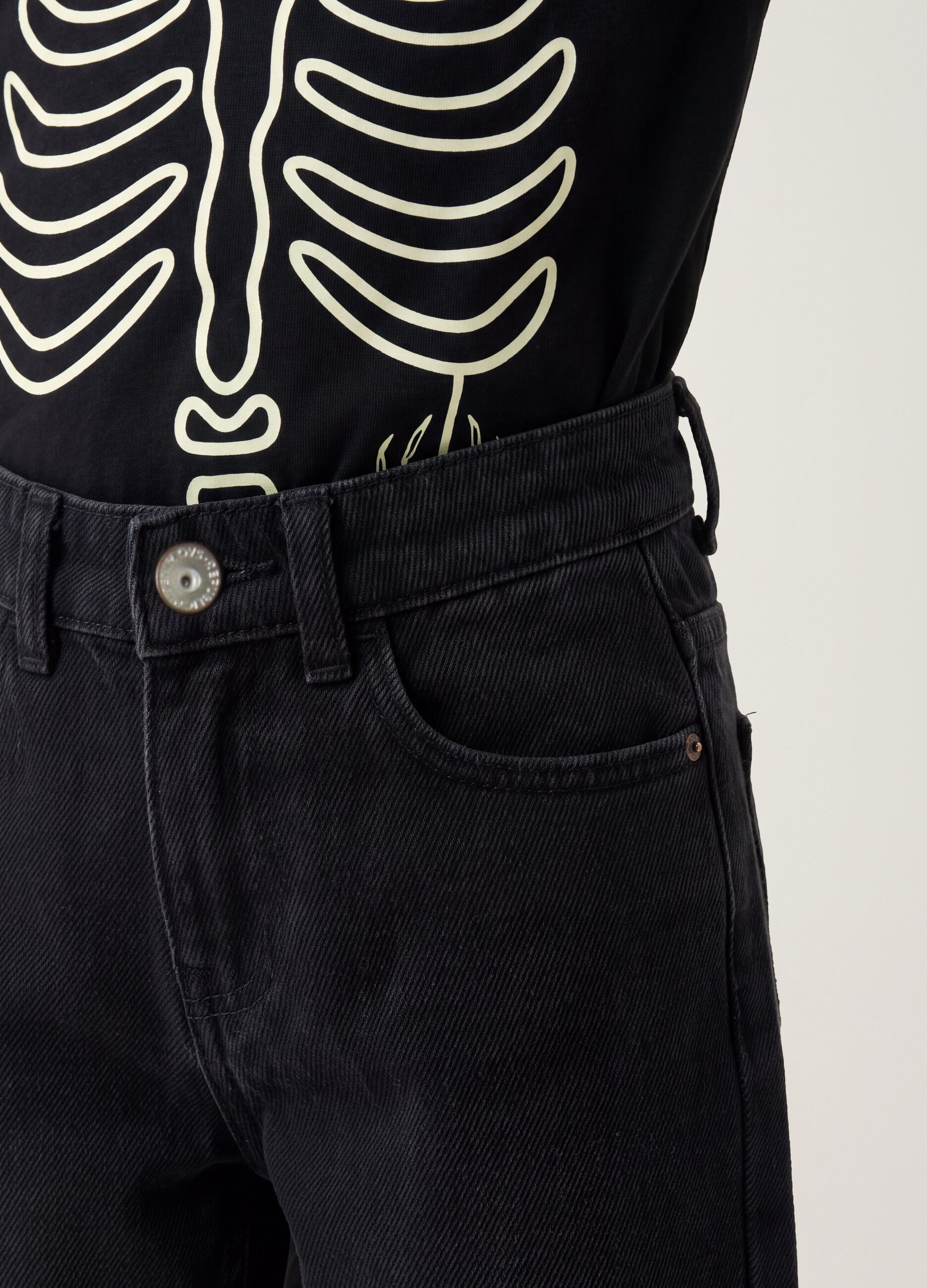 Jeans neri wide leg in misto cotone e viscosa per bambino
