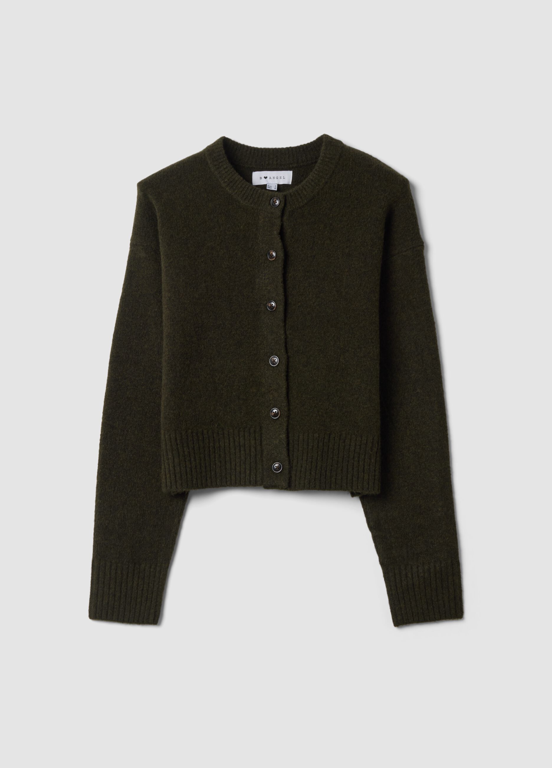 Green stretch wool crew-neck cardigan