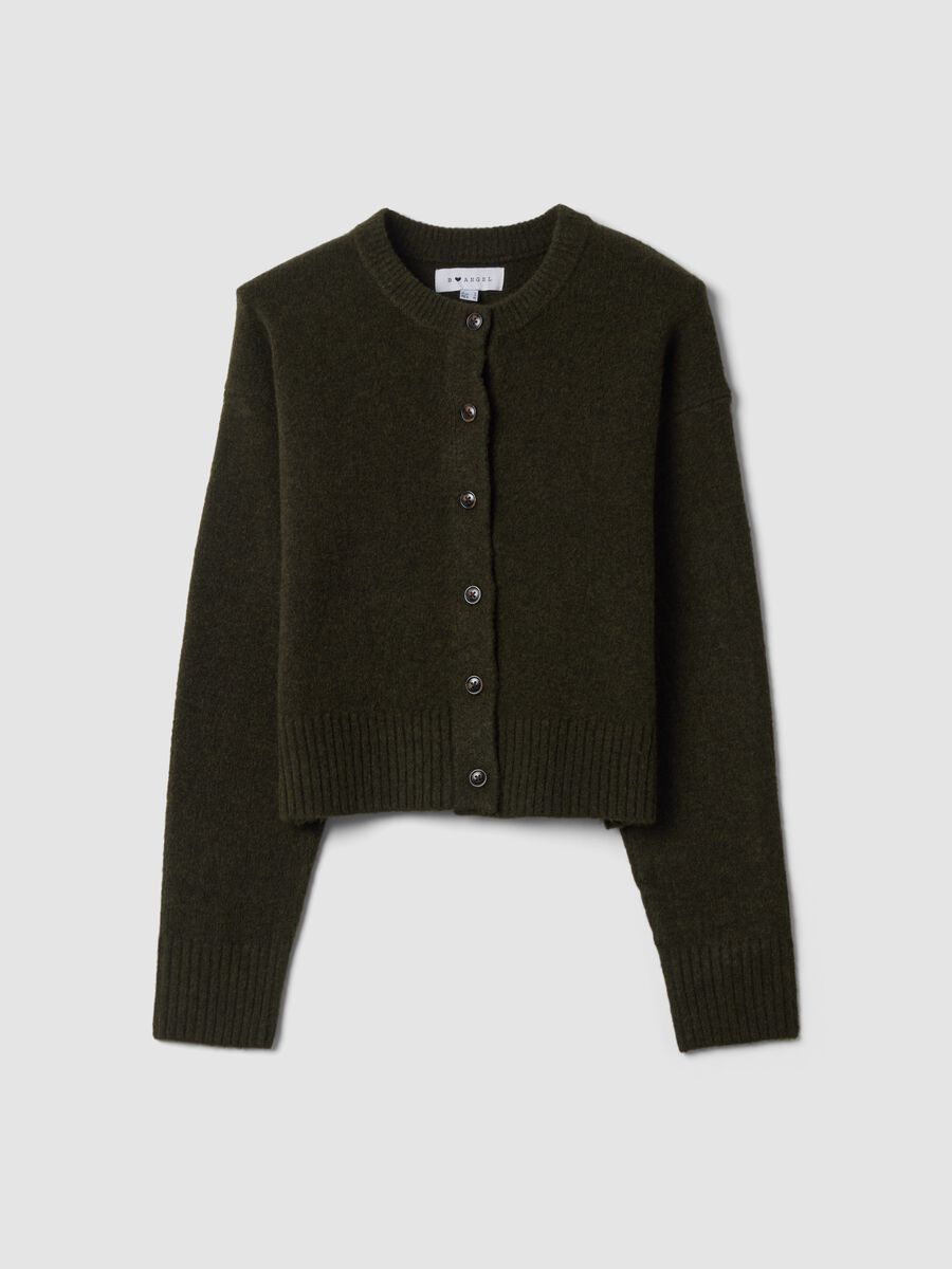 Green stretch wool crew-neck cardigan_0