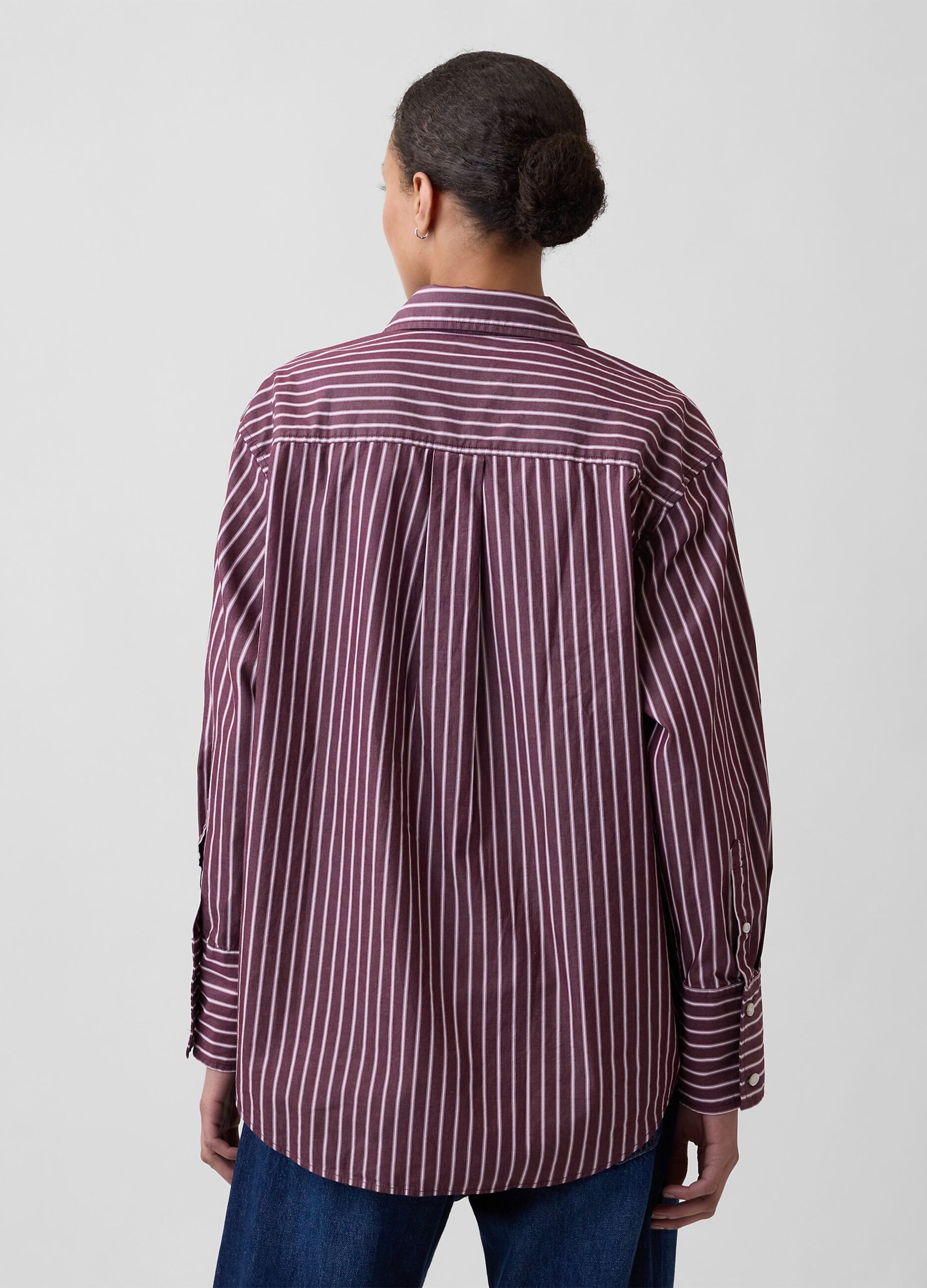 Burgundy red striped pure cotton shirt