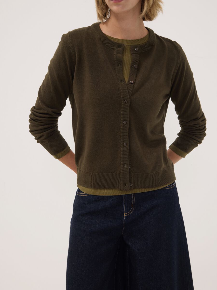 Green crew-neck regular-fit cardigan with buttons_2