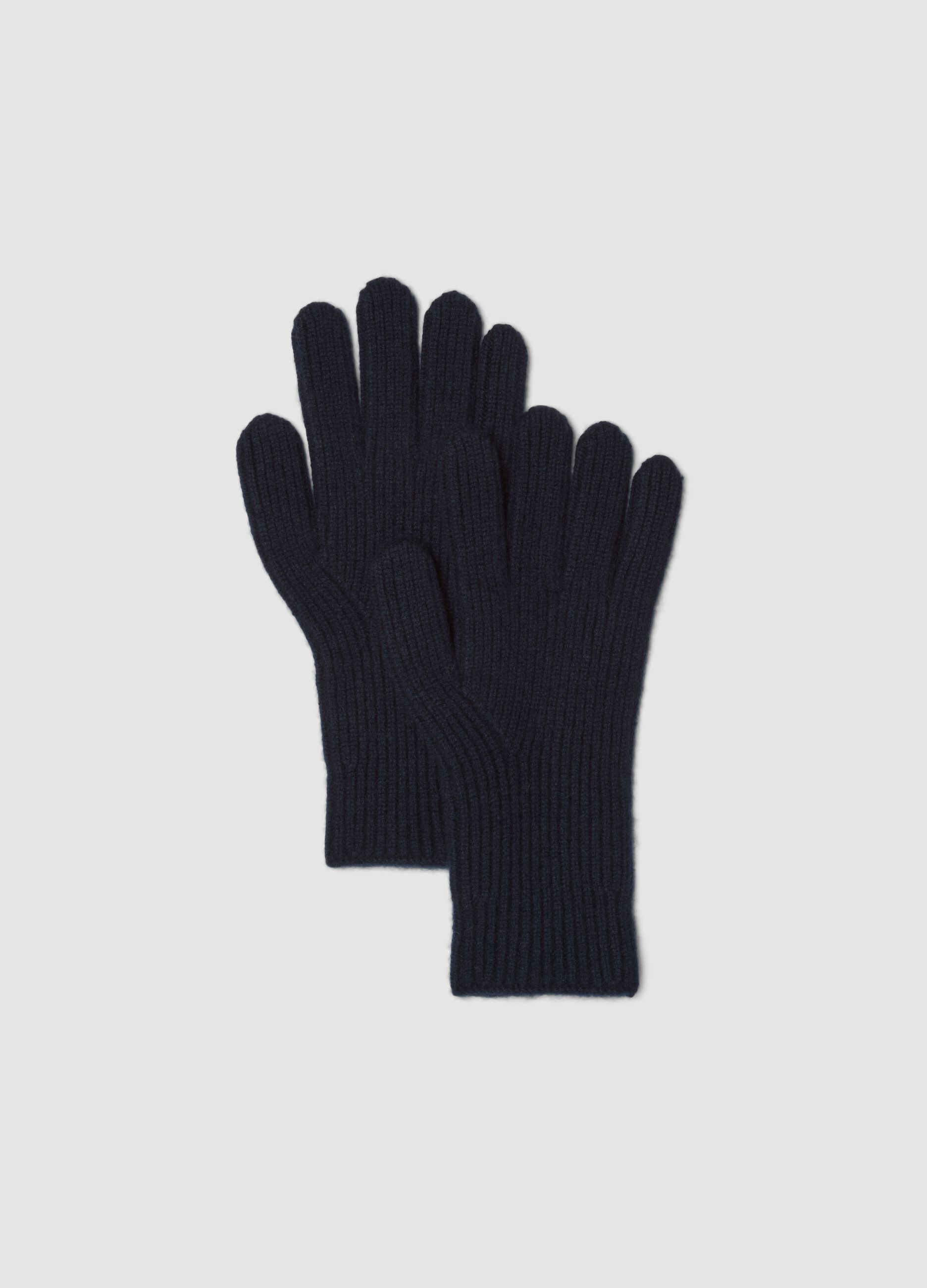 Guanti blu in puro cashmere a costine