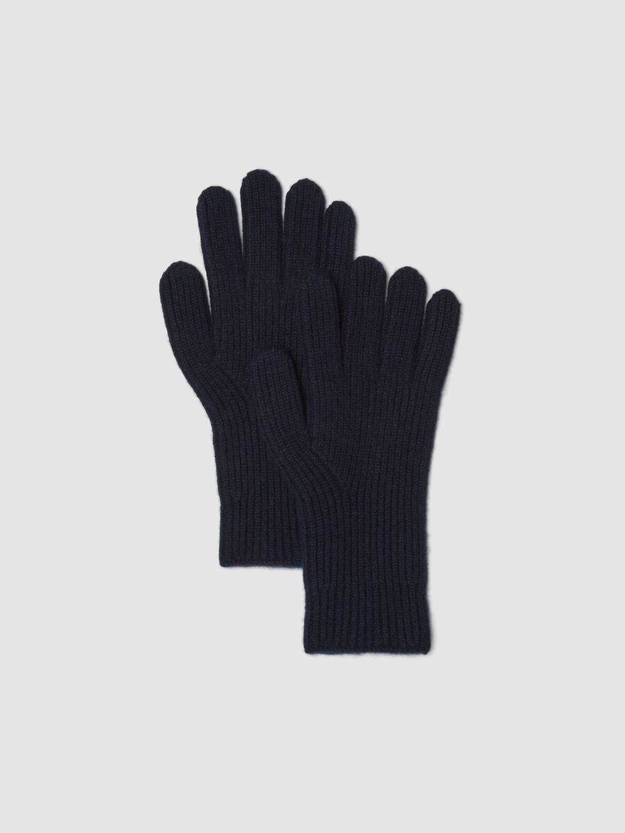 Blue ribbed pure cashmere gloves_0