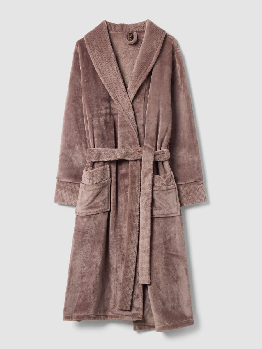 Long brown dressing gown with belt and pockets_0
