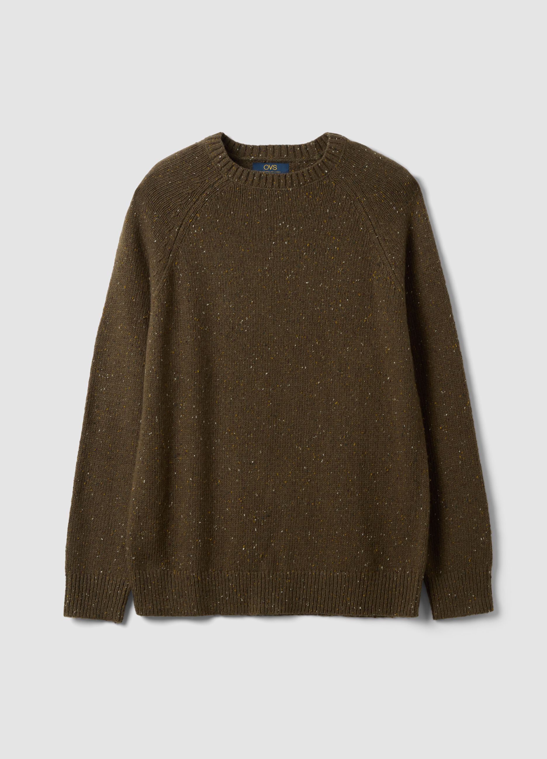 Maglione verde in misto cotone e lana girocollo