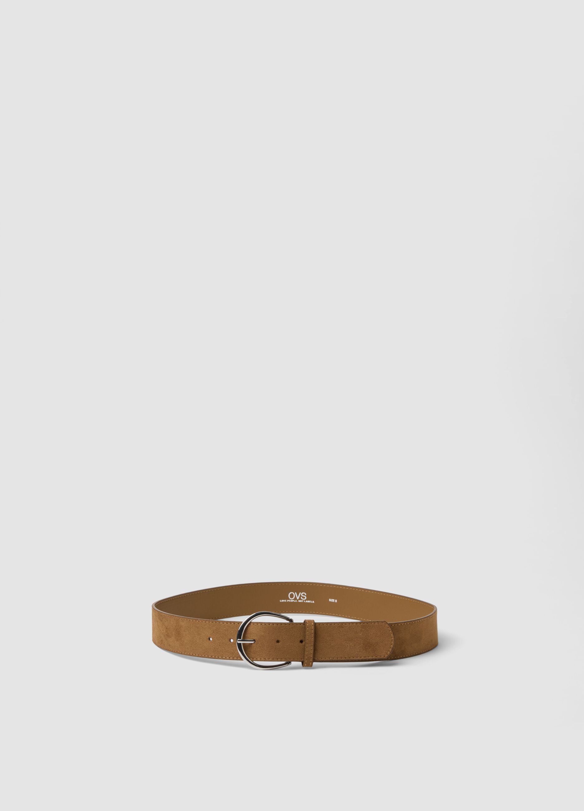 Brown belt with round metal buckle