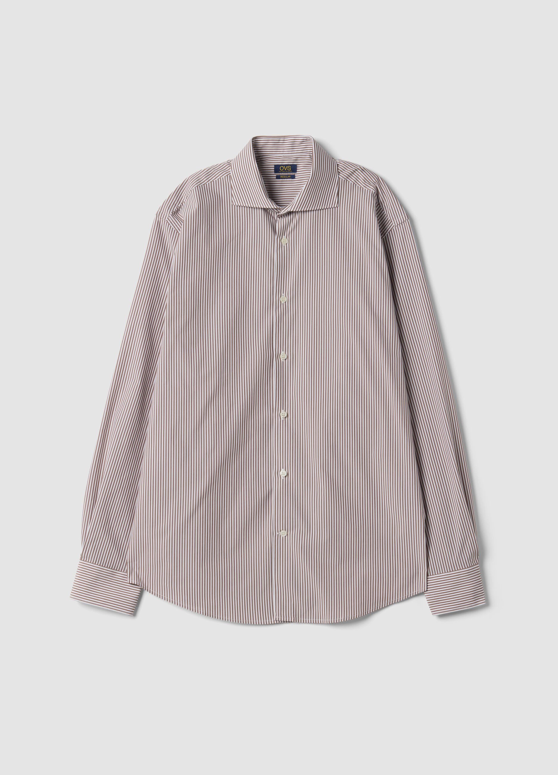 Brown striped easy-iron lyocell-blend poplin shirt