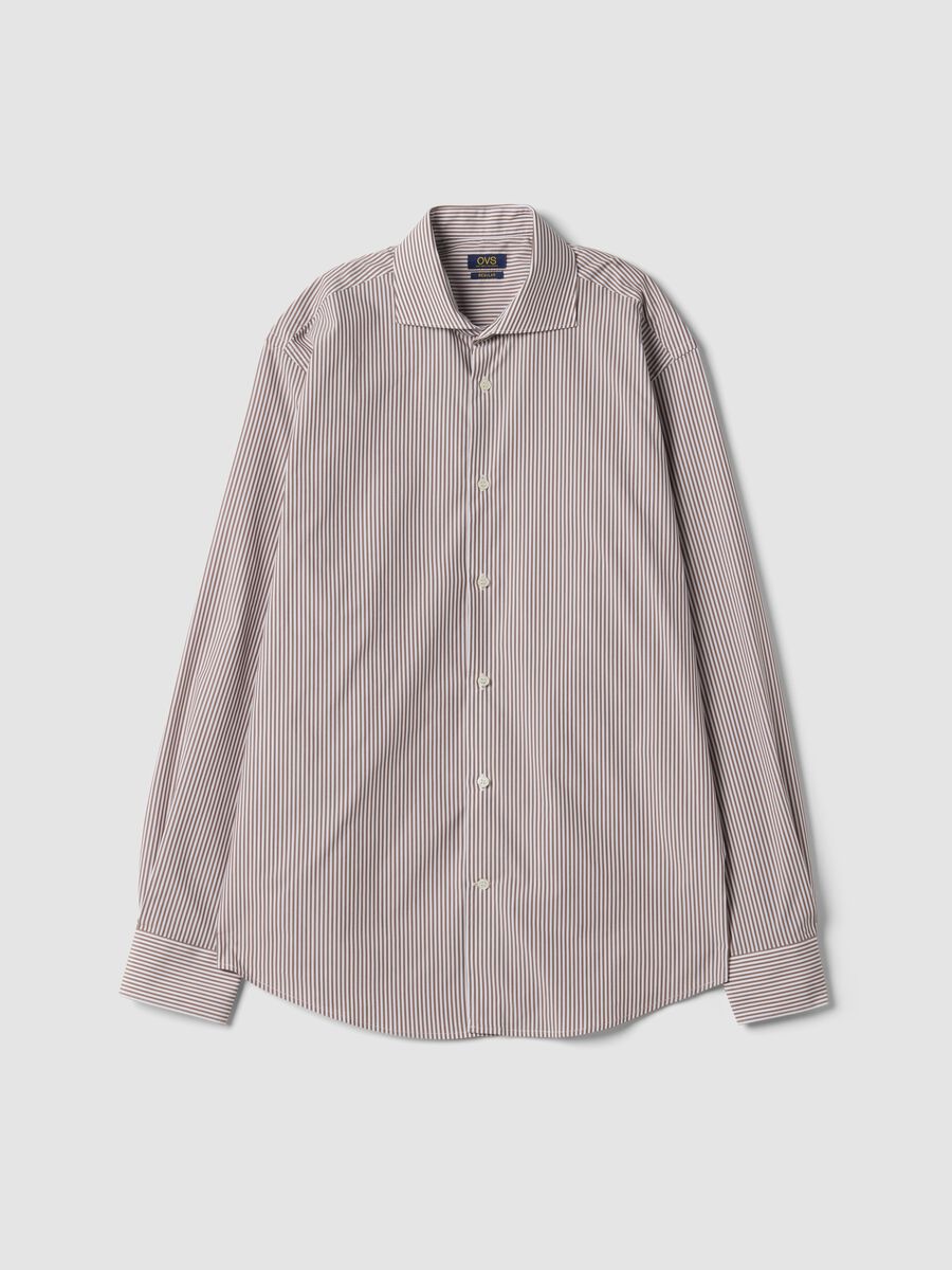 Brown striped easy-iron lyocell-blend poplin shirt_0