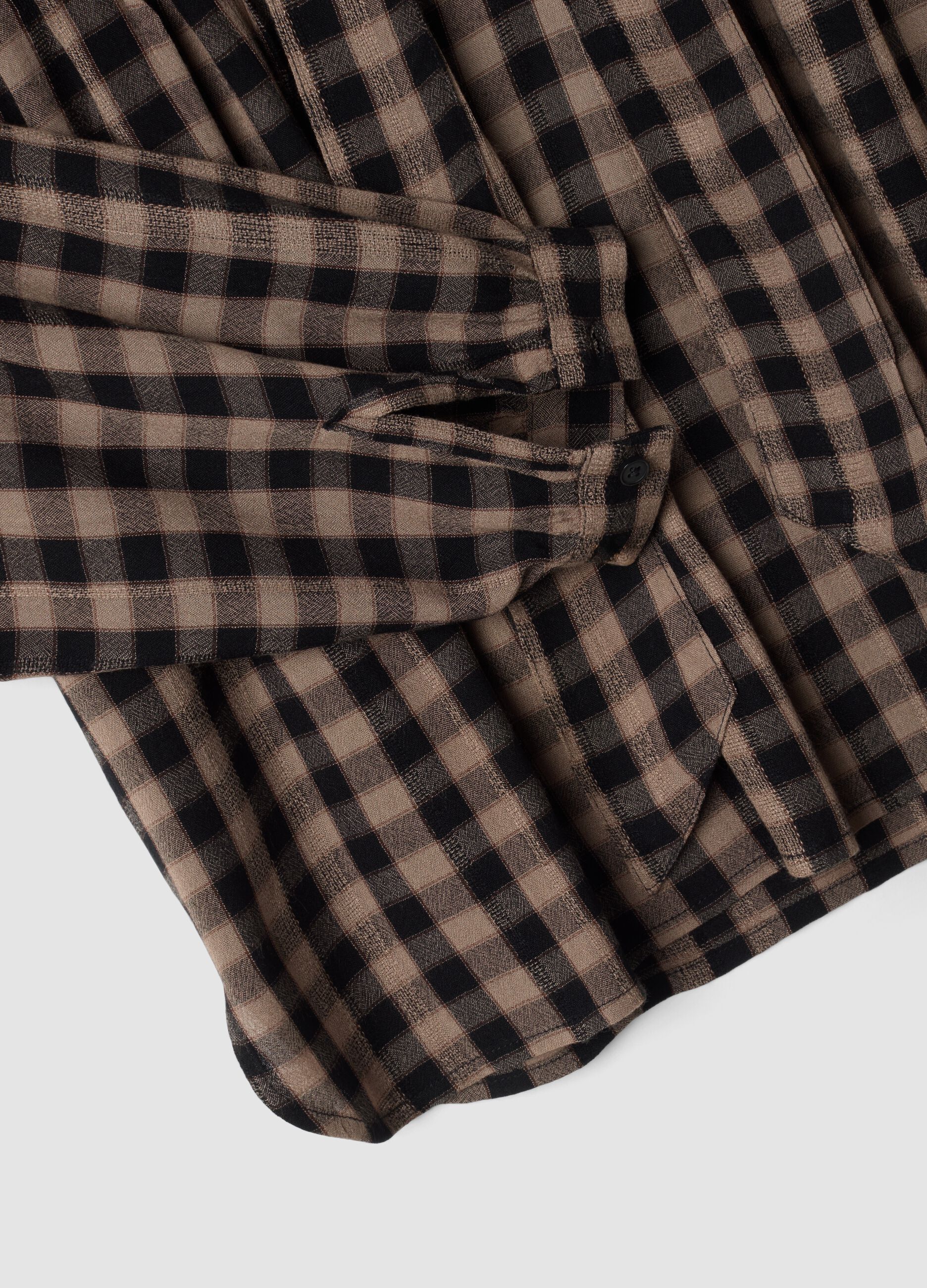 Camicia marrone a quadri in pura viscosa con fiocco