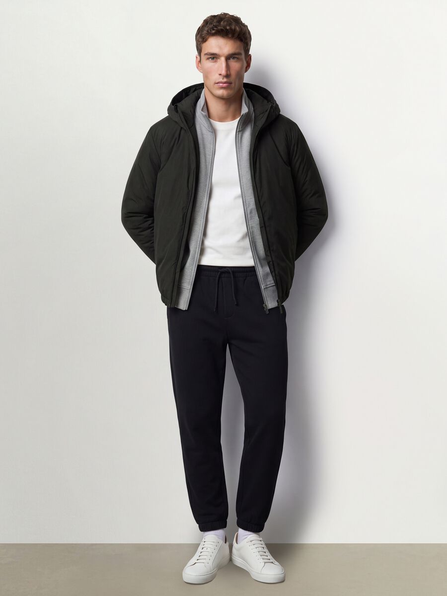 Military green hooded jacket with zip_1