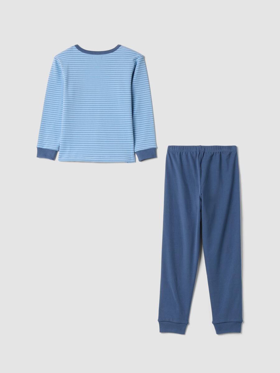 Blue long stretch-fabric pyjamas with crew neck_1