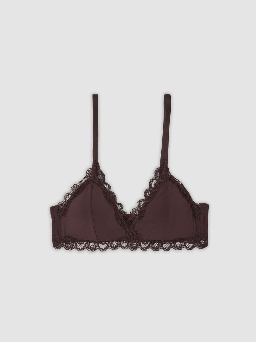 Brown stretch microfibre triangle bra with lace_4