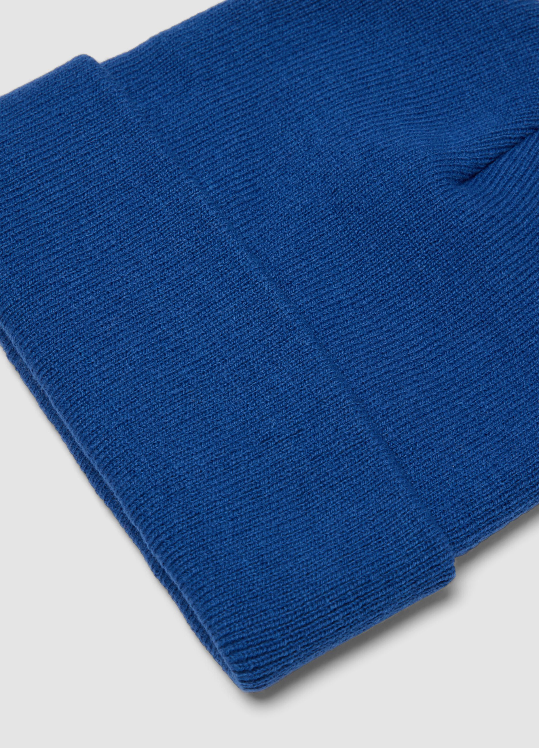 Blue jersey knit beanie with turn-up