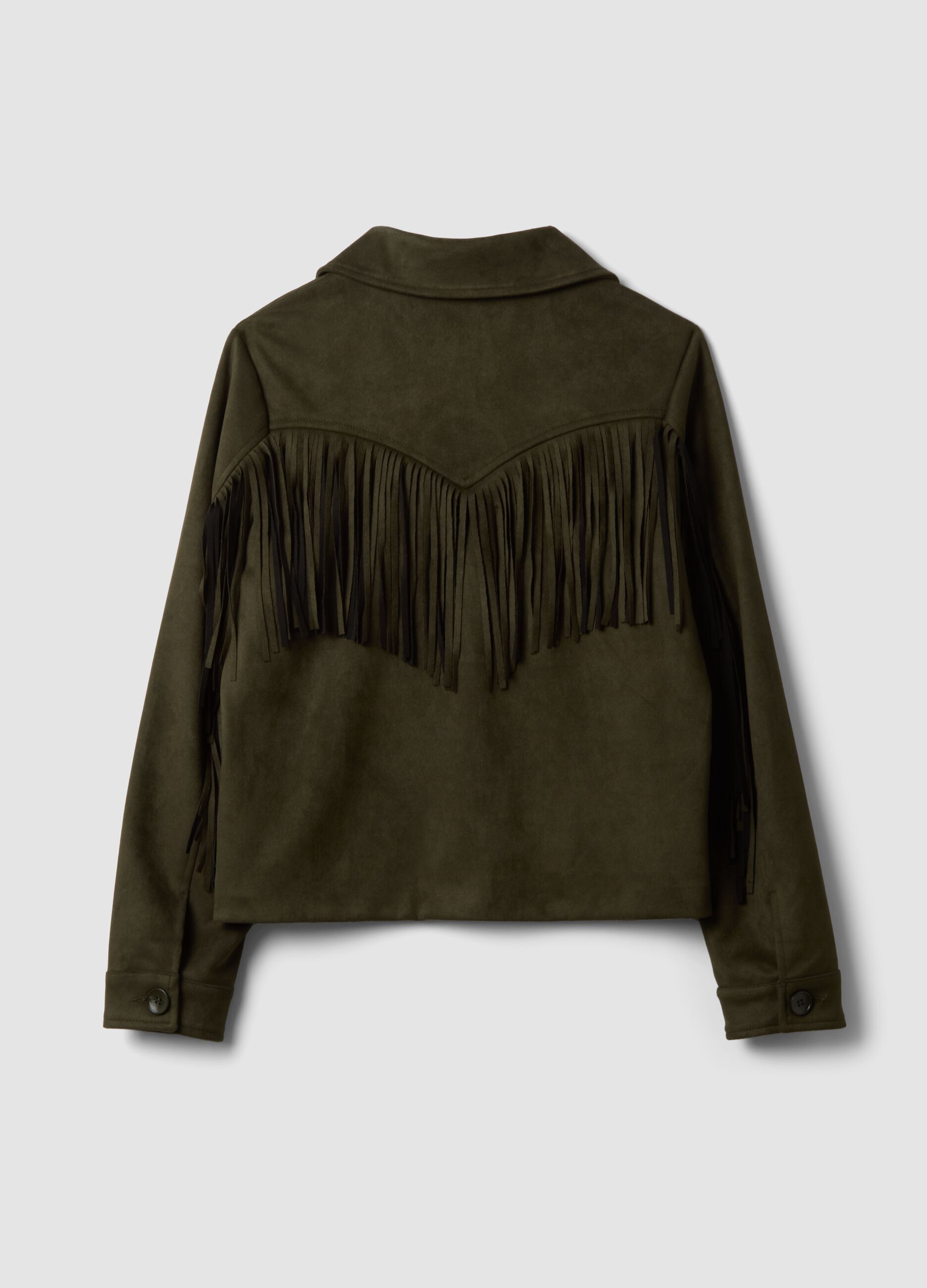 Green fringed jacket with patch pockets