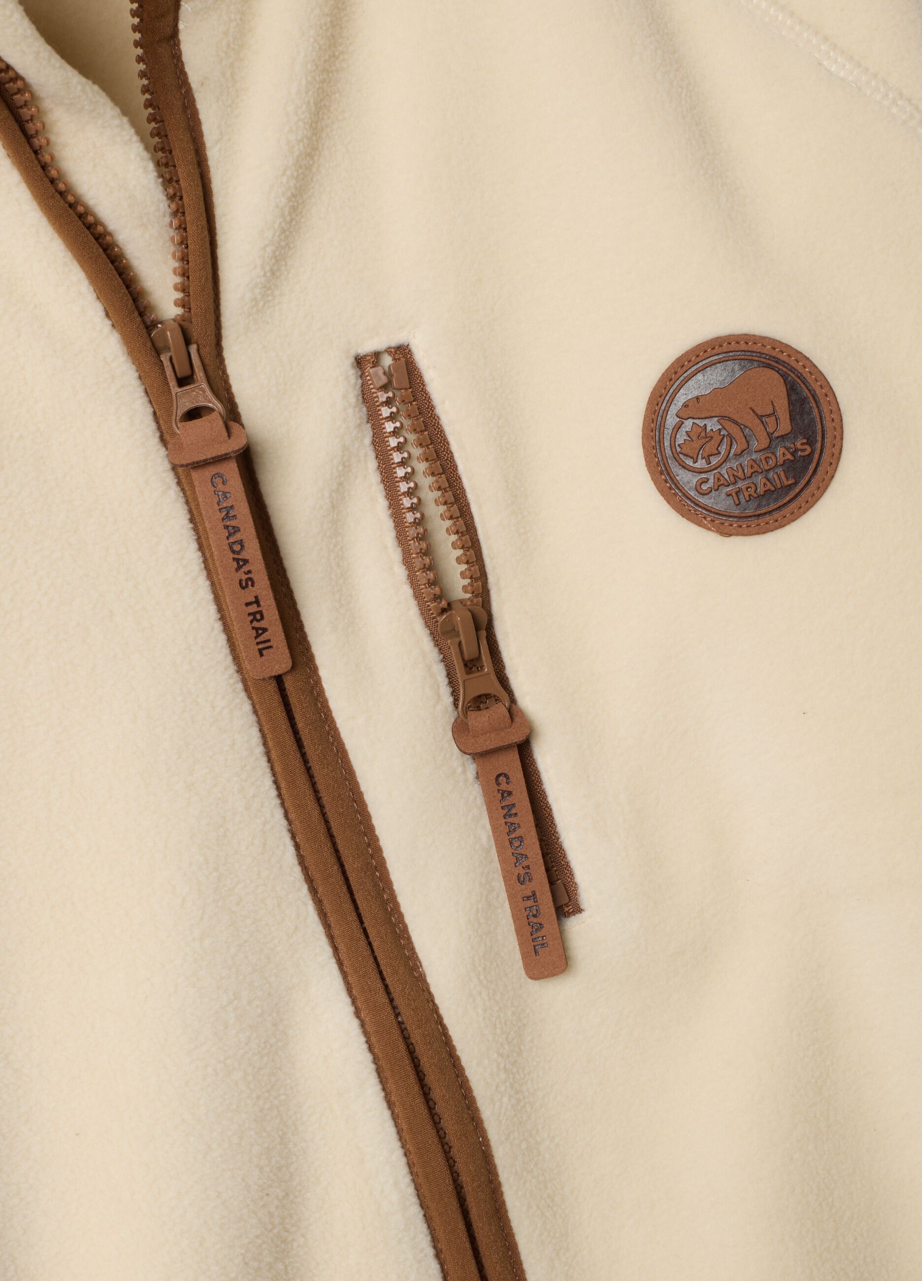 Beige heavyweight jacket with zip and contrast trims