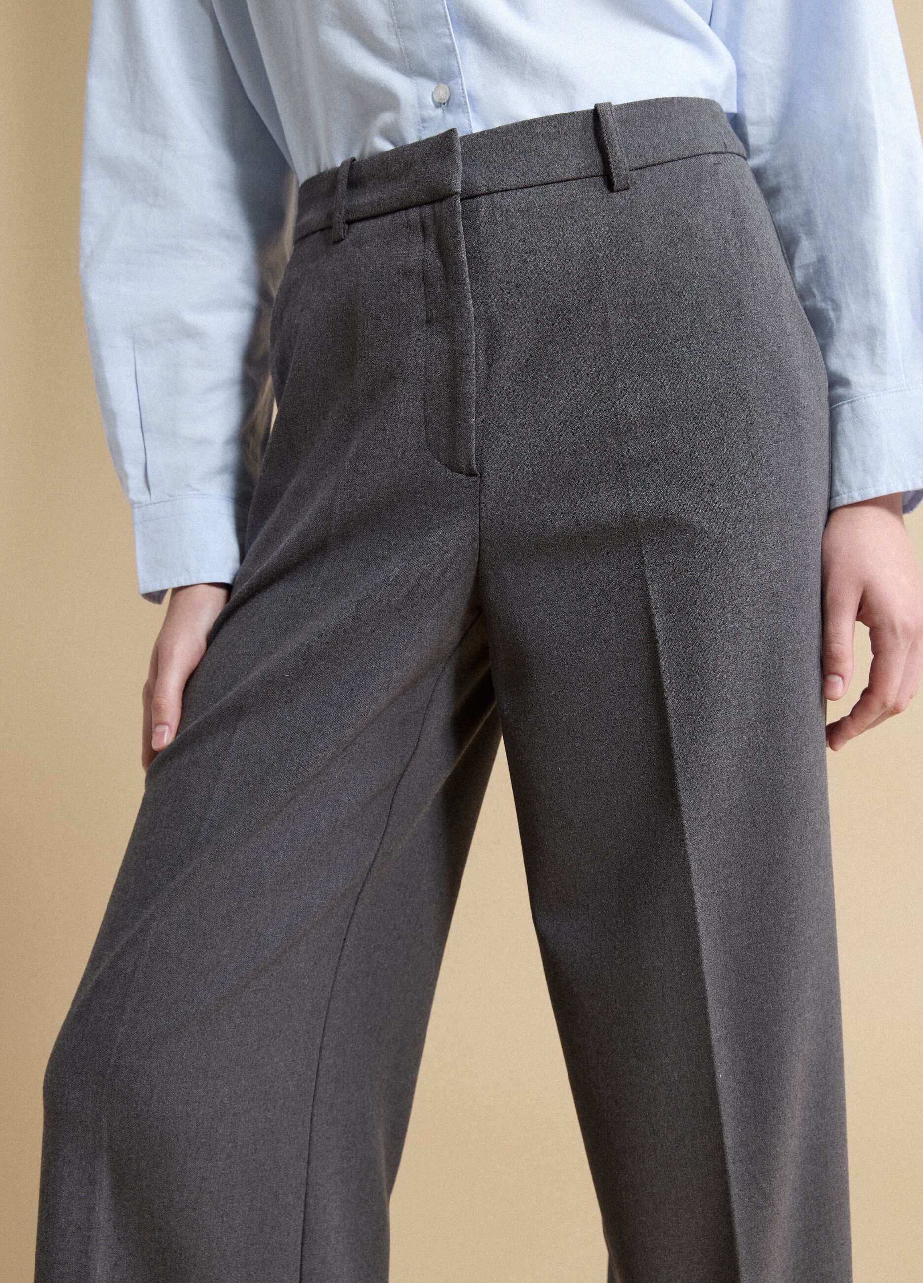 Grey flared formal trousers in stretch viscose