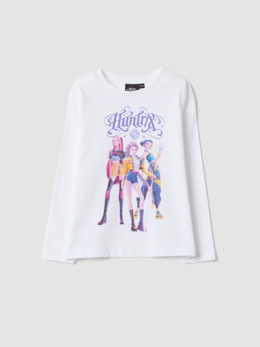 White pure cotton T-shirt with K-Pop Demon Hunters print, regular fit_0