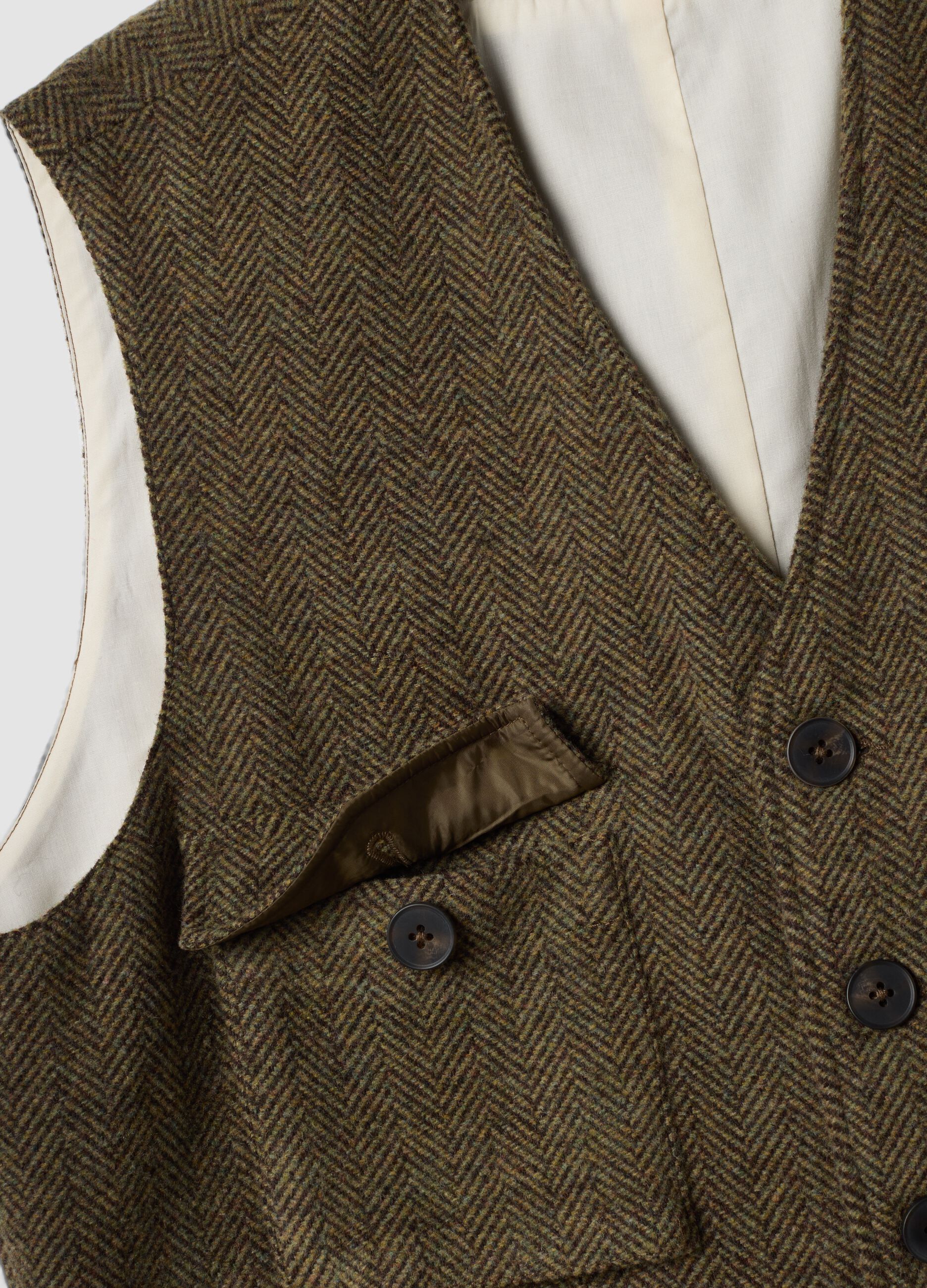 Brown herringbone wool and viscose blend waistcoat