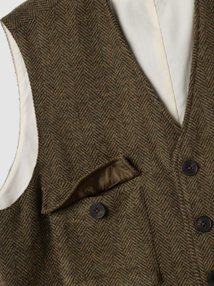 Brown herringbone wool and viscose blend waistcoat_1