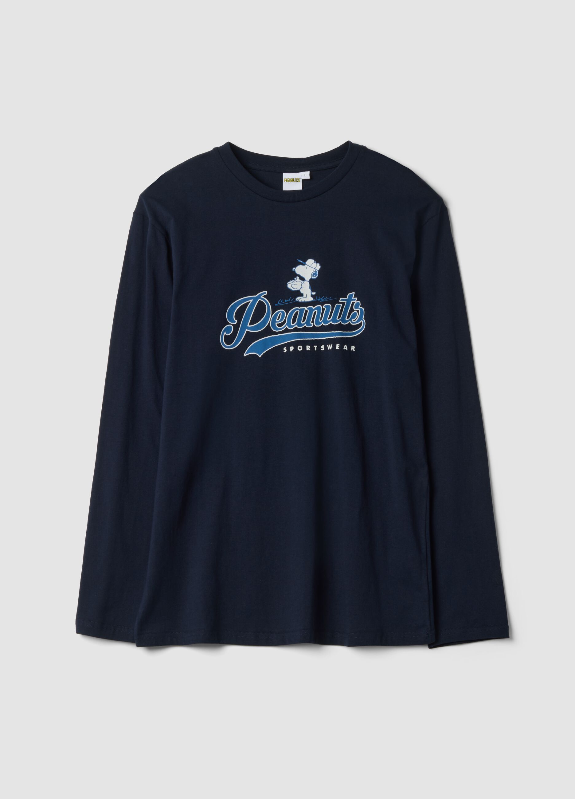 Maglia pigiama blu navy in puro cotone organico con stampa Peanuts