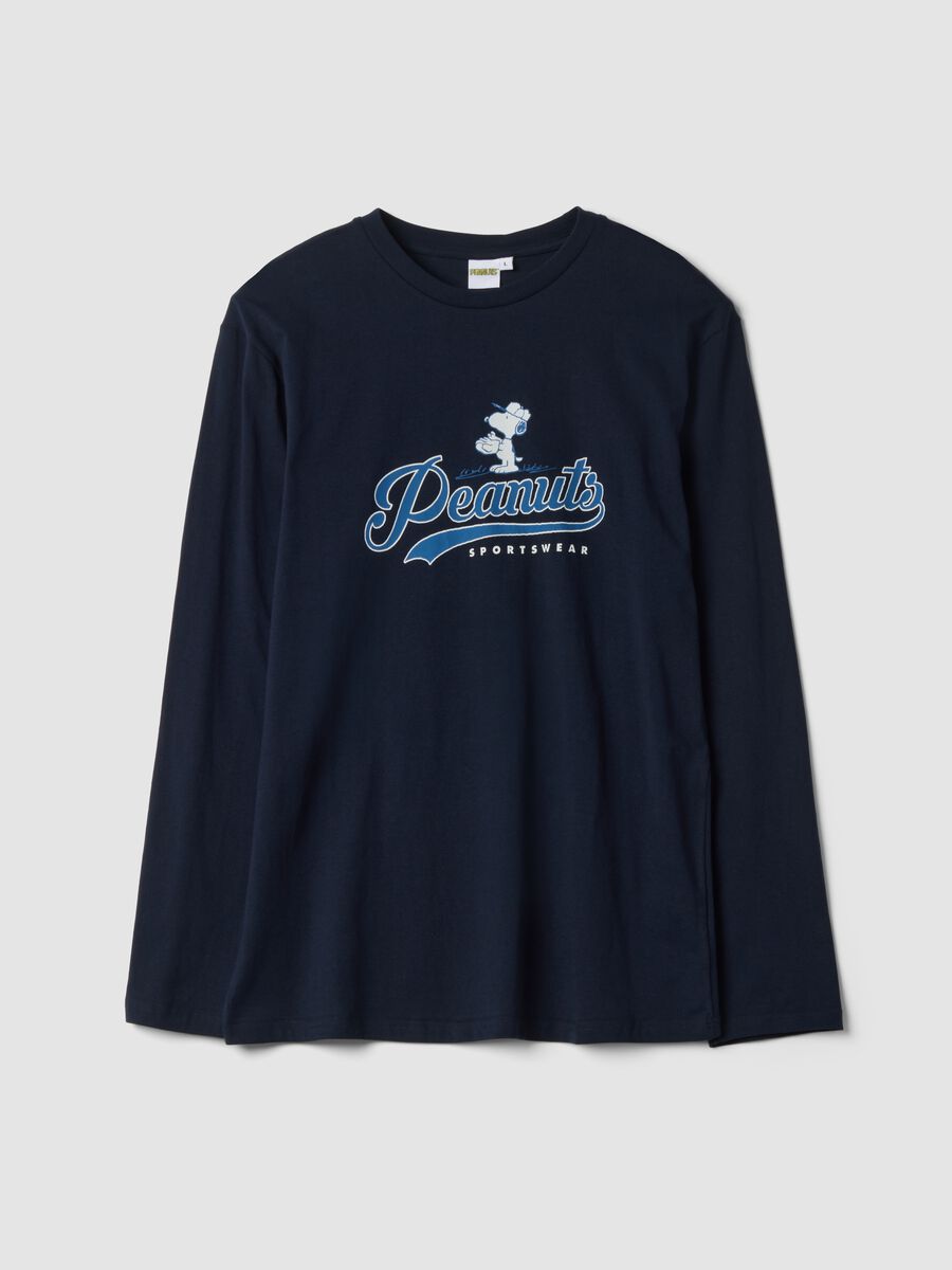 Maglia pigiama blu navy in puro cotone organico con stampa Peanuts_0