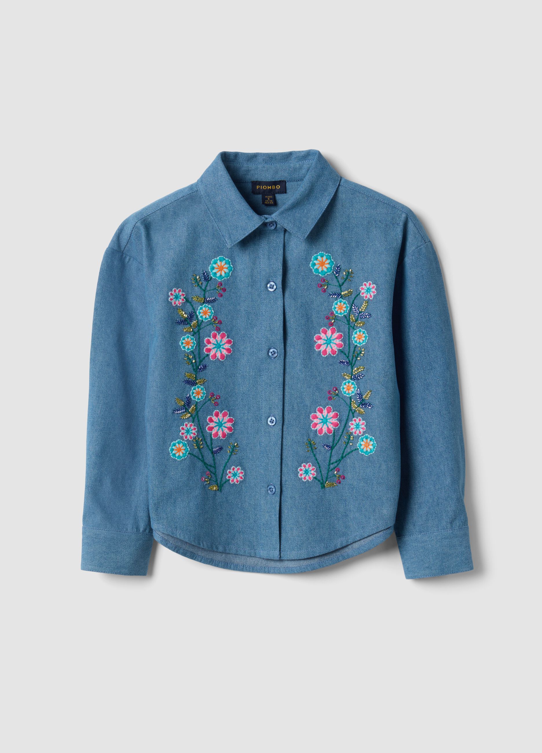 Light blue embroidered organic cotton denim shirt