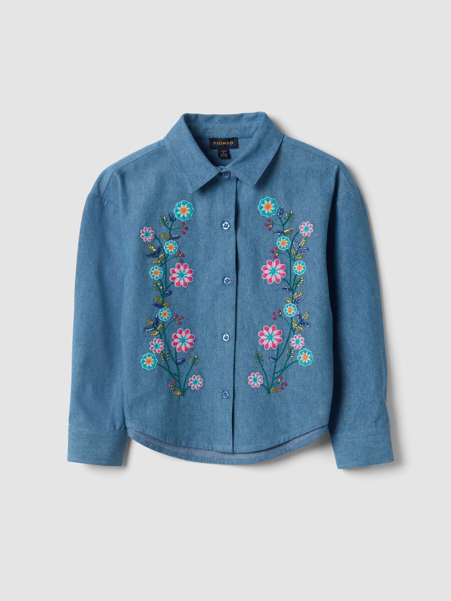 Light blue embroidered organic cotton denim shirt_0
