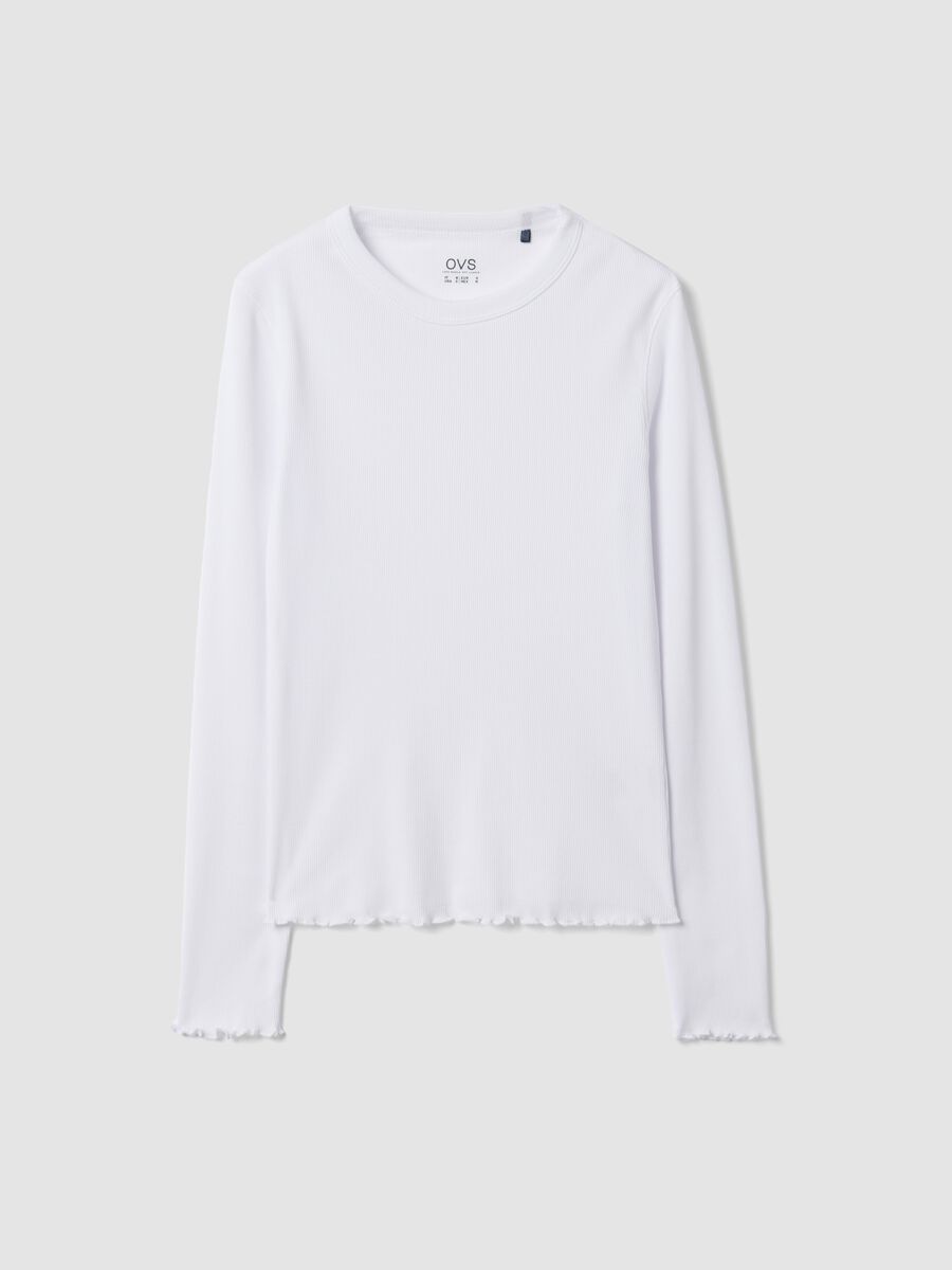 White pure cotton long-sleeve crew-neck T-shirt, regular fit_4