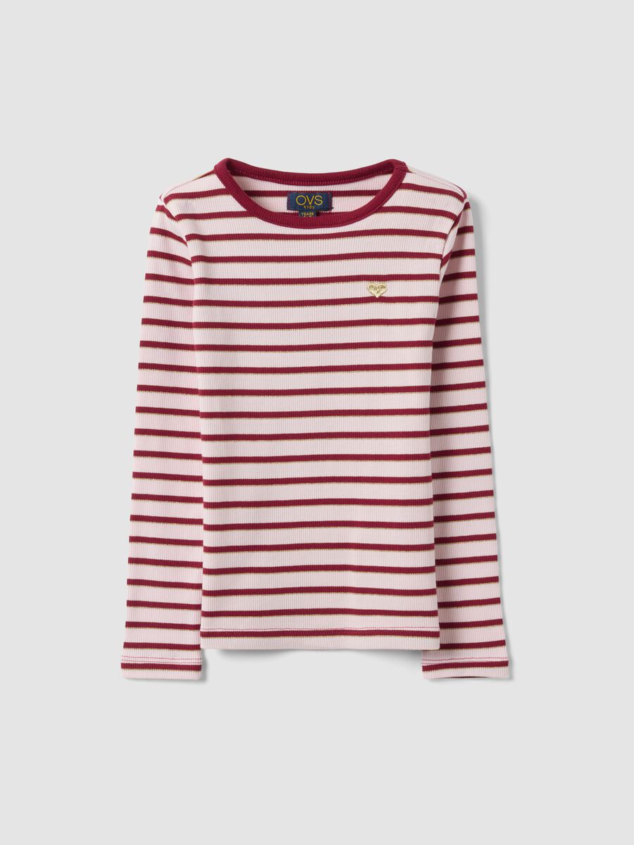 Girls&rsquo; multicolour striped stretch-cotton T-shirt with embroidery_1